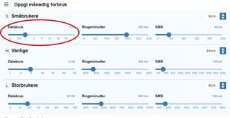 Legg inn maks dataforbruk for småbrukere, vanlige brukere og storbrukere.