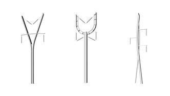 Både Spire (t.v.), Tulipan og Strå var blant forslagene Statnett vurderte i sin konkurranse om ny design for høyspentmaster i tettbyde strøk. Strå gikk av med seieren. Foto: Efla og Widenoja Design