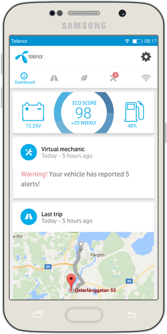 Telenors app skal danne grunnlag for et økosystem for tingenes internett rundt bilen. Foto: Telenor