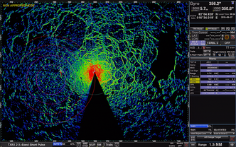 Slik ser radaroperatørskjermen ut, ombord på Oden. Denne viser issituasjonen i nærområdet rundt skipet. Foto: SAMCoT