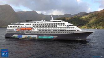 Konseptskipet Atlant er planlagt med gasselektrisk framdrift, kombinert med batterier. Plass er satt av til brenselceller og hydrogentanker. Foto: LMG/Gasnor/Norwest3D