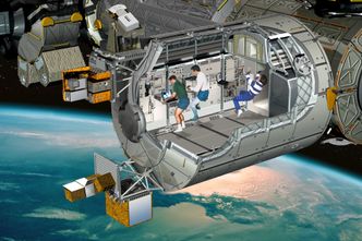 Bildet viser en gjennomskåret illustrasjon av hvordan det ser ut på det europeiske romlaboratoriet Columbus som er koblet fast til den internasjonale romstasjonen ISS. Columbus inneholder ti ulike laboratorier langs vegger og tak. Foto: ESA