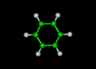 Benzen er en organisk forbindelse. Molekylet består av en ring med seks karbonatomer som hver har ett hydrogenatom bundet til seg. Foto: Arkiv