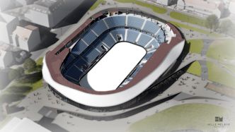 Fortsatt amfi, men tribunene er ikke fullt så bratte og farlige, og innenfor regelverket. Foto: Illustrasjon