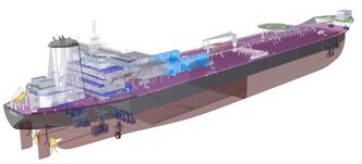 Ny generasjon bøyelastere med 30 prosent lavere energiforbruk enn dagens beste, Explorer-klassen. LNG, batteri og gjenvinning av VOC vil sammen med optimalisert skrog gi effektivitetsgevinstene. Foto: Teekay