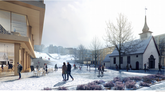 Slik har vinnerbidraget illustrert det nye campuset på vinteren. Foto: Koht Arkitekter