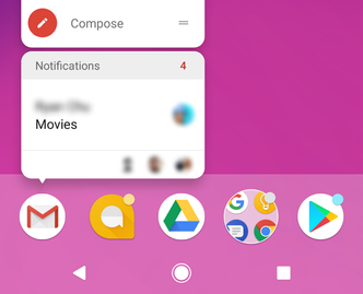 Et langt trykk på en app med varslingsikon vil gi en forhåndsvisning av varslingene. Foto: Google