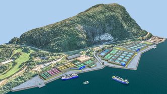 Den landbaserte delen av fiskefarmen er tenkt lagt til Botnastranda i nærheten av Florøs industriområde. Her skal tankene plasseres med flere avdelinger for ulik størrelse. Foto: Illustrasjon