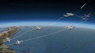 Slik skal flyet operere som flygende oppskygingsplattform. Foto: Stratolaunch