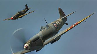 Spitfire i Rolf Arne Bergs farger og Mustang med haikjeft. Foto: Norwegian Spitfire Foundation