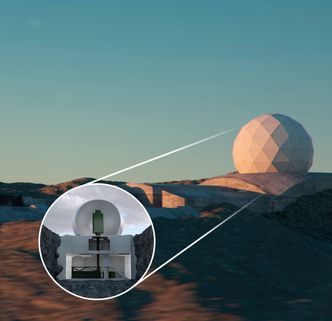 Luftvarslingsradaren Giraffe 8A i en radom på en fjelltopp. Illustrasjon: Saab Bilde: Saab