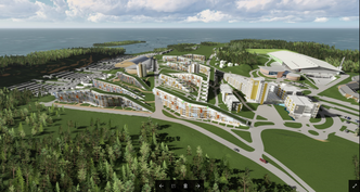 Når hele anlegget er ferdig vil det inneholde 1600 hotellrom, et stort idrettsanlegg, ishockeyhall og en rekke andre fasiliteter. Foto: Oslofjord Convention center