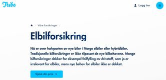 Landets faktisk første elbilforsikring på markedet. Skjermdump.