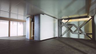 Inne i huset er det plass til å stue sammen møblement i gavlveggene.. Foto:  Ten Fold Engineering/ framegrab fra Youtube