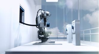 Robotisert tilkobling av ladekabler for HH Ferries i Helsingborg og Helsingør. ABB-roboten står i en container på land. Når fergen nærmer seg, sendes et signal, den klargjøres og porter på land og skip åpnes. Med 3D-laser finner robotarmen kontakten, drar ut kabel og setter kontakten i på landsiden. Foto:  ABB