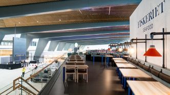 Paviljongen på fiskerestauranten Fiskeriet. Herfra kan man se utover piren. Foto:  Eirik Helland Urke