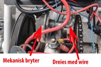 Sykkelmotoren kobles ut og inn med en wire som trekker i en mekanisk vippebryter. Foto: ORV
