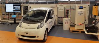 Fra en demonstrasjon hvor en Peugeot Ion (Mitsubishi I-Miev) er tilkoblet V2G-utstyr. Bilde: Parker Project