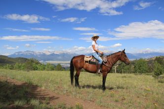 Høyt til hest: På ridetur på en ranch i Rocky Mountains. Foto: Privat 