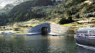 Hurtigruten har bestemt at deres skip ikke skal benytte Stad skipstunnel i det daglige, men det er opp til kapteinen å avgjøre. Bilde:  Snøhetta/ Kystverket