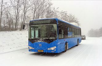 BYD ebus er satt i en rekke testprosjekter rundt om i verden. Dette bildet er fra Romania. Bilde: BYD