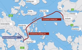 REKORD: Kartet viser hvor tunnelene går under havet i Rogaland. Bilde: Ill. Google Maps / Elisabeth Rodrigues