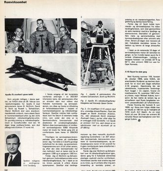 Erik Tandbergs artikkel om Apollo 9 og X-15s 199. og siste flygning. Faksimile: Teknisk Ukeblad 13. februar 1969.