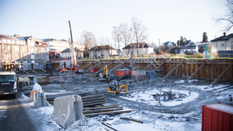 Utsikt mot et av tre byggefelt i Harbitzalleen.