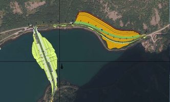 Palntegningen av sjøfyllingen og vegen som Rolf Jørgensen AS skal bygge i Sifjorden på Senja.