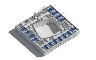 Utdrag fra BIM-modellen ved Stavanger Universitetssykehus. Prosjektet har vært nyskapende innenfor bruk av BIM ved industrialiserte byggemetoder.