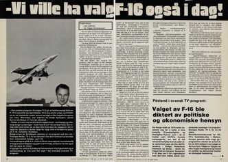 Noen måneder før Norge mottok sitt første F-16, ble det hevdet fra svensk hold at Saab 37 Viggen ble vraket av politiske hensyn. Ser man på konkurrentenes operative historie i årene som fulgte, var kanskje ikke valget så dumt. Bilde:  Teknisk Ukeblad 19.04.79