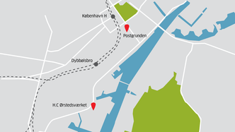 Postgrunden ligger rett ved Hovedbanegården, men kan på grunn av høyden bli truffet av røyk fra H.C. Ørstedsværket. Foto: Nanna Skytte, ing.dk