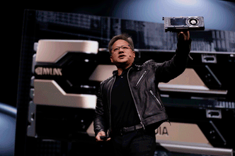 Administrerende direktør Jensen Huang i Nvidia lanserer Quadro GV100.