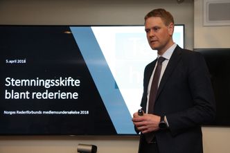 Administrerende direktør Harald Solberg i Rederiforbundet la fram konjunkturrapporten i april 2018. Da så det lysere ut enn det gjør nå i oktober. Foto:  Tore Stensvold