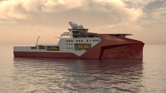 Utvikling av skip og logistikksystem for forsyninger og mannskap i værharde strøk, langt fra land. Bilde:  Vard Design