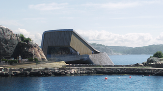 Slik ser arkitekten for seg restauranten når den står ferdig neste år. Illustrasjon:  MIR