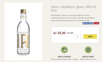 Vann til 4 x bensinpris: Folk biter på mye rart. Hvorfor vil noen kjøpe vann til over 60 kroner literen, kan man spørre. Mange produsenter har hengt seg på folks frykt for ikke å være sunne nok. Skjermbilde:  okoland.no