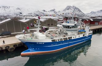 Ny båt: 38 meter lange «Gunnar K.» ble døpt 14. april, og er en av Norges mest moderne kystbåter. Foto:  Erik Jenssen