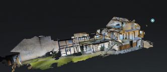 Slik ser Ørstedsgade 26 ut på en 3D-modell. 3D-kamera og drone-3D-oppmålinger er noen av de verktøyene som Region Syddanmark og partnerne på prosjektet har testet som miljøteknologi. Illustrasjon:  Takeawalk360