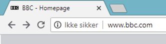 Slik ser adressefeltet ut i Chrome 68 når vi besøker BBC.com. Skjermbilde: digi.no