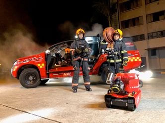 Red Rhino Robot kan utstyres med skum eller vann under trykk, og lete opp og slokke branner helt autonomt. Foto: Government Technology