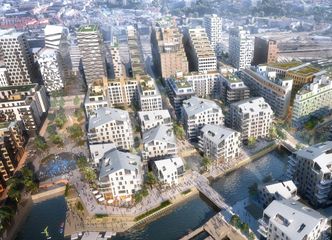 AF-gruppen bygger ni mindre boligbygg og hesteskobygget til venstre foran Barcode på oppdrag for Oslo S Utvikling (OSU). Bilde:  Oslo S Utvikling