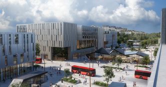 Ett av flere løsningsforslag for ny togstasjon i Fredrikstad. Foto:  Dyrvik arkitekter, SLA, Norsam og Sweco