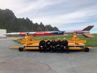 Nucleus-raketten på plass på Andøya. Foto: Nammo