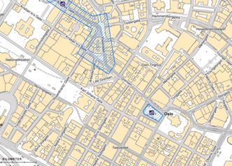Kartet viser områder med graving i området i perioden som er målt. Tre trikkelinjer ble berørt og busstraseen mellom St Olavs plass og Jernbanetorget har gått lenger ut fra sentrum. Illustrasjon: Oslo kommune