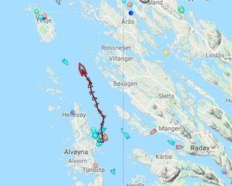 Kursen Sola TS holdt ut fra Stureterminalen natt til torsdag 8. november og posisjonen i 9-tida. Foto: Marine Traffic