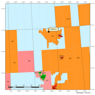 Intrepid Eagle ligger i Hoop-området i Barentshavet, på 73 grader nord. Illustrasjon:  Oljedirektoratet