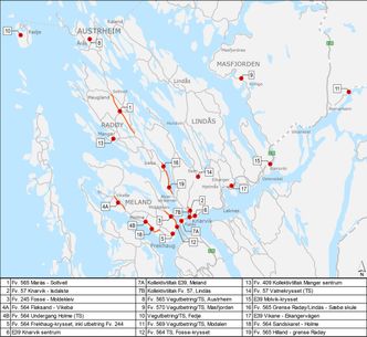 Delprosjektene som inngår i Nordhordlandspakken. Illustrasjon:  Statens vegvesen