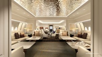 Samtidig med BBJ 777X lanserte Boeing interiørkonsepter fra tre forskjellige selskaper: Greenpoint Technologies, Unique Aircraft Design og Jet Aviation. Dette er fra sistnevnte. Foto:  Boeing