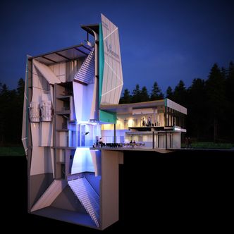 Illustrasjon som viser et tverrsnitt av bygget. Illustrasjon: Nordic Office of Architecture